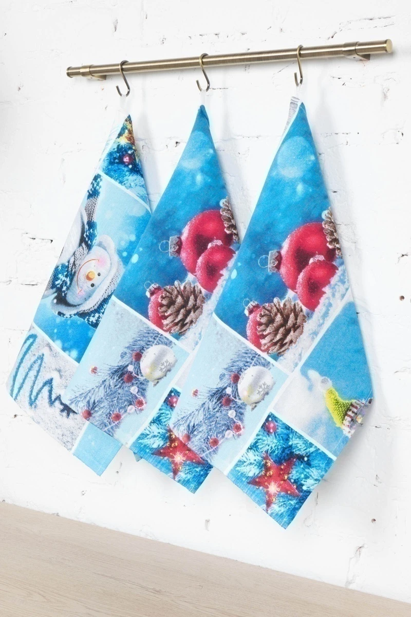 Набор полотенец рогожка (Диз) 012 Новогодняя ночь - 3 шт - 45х60 см