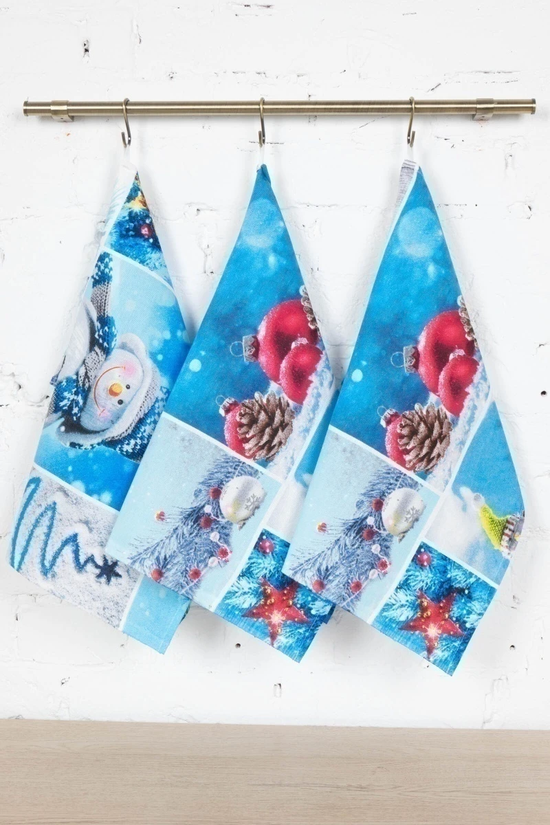 Набор полотенец рогожка (Диз) 012 Новогодняя ночь - 3 шт - 45х60 см