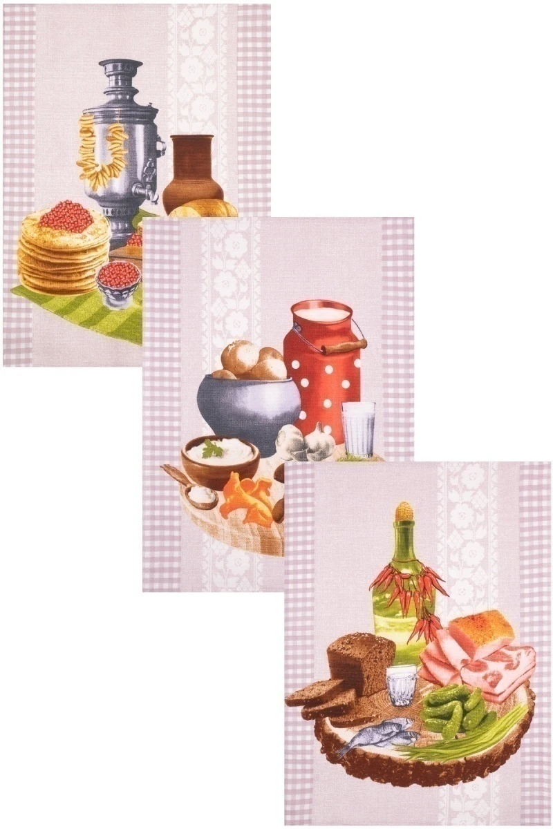 Набор вафельных полотенец (ХБК) 358 "Застолье" - 3 шт - 45х60 см