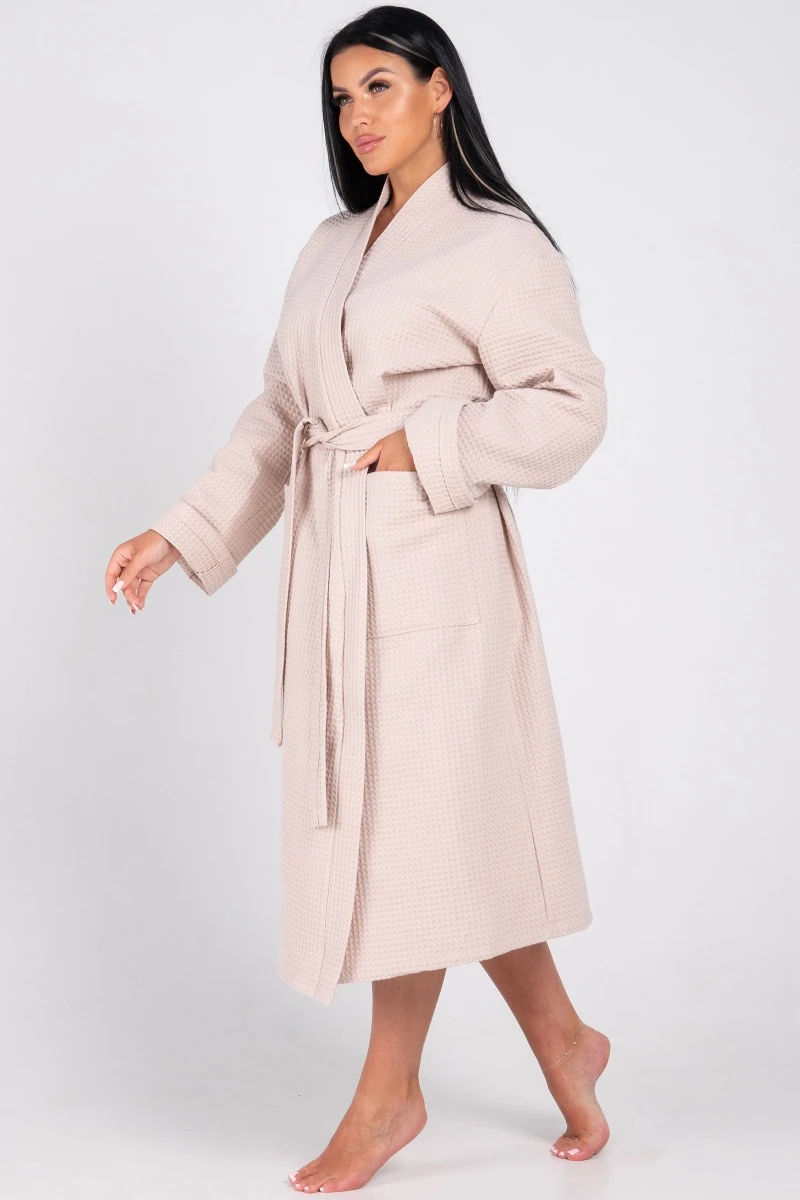 (СК) Халат женский вафельный запашной "Сакура" миндаль