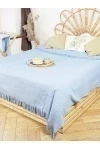 Покрывало вафельное ПИКЕ с бахромой (9000) - голубой