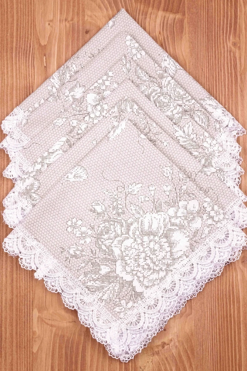 Салфетка из рогожки с кружевом 012 Бабочки в цвету (вид 2)