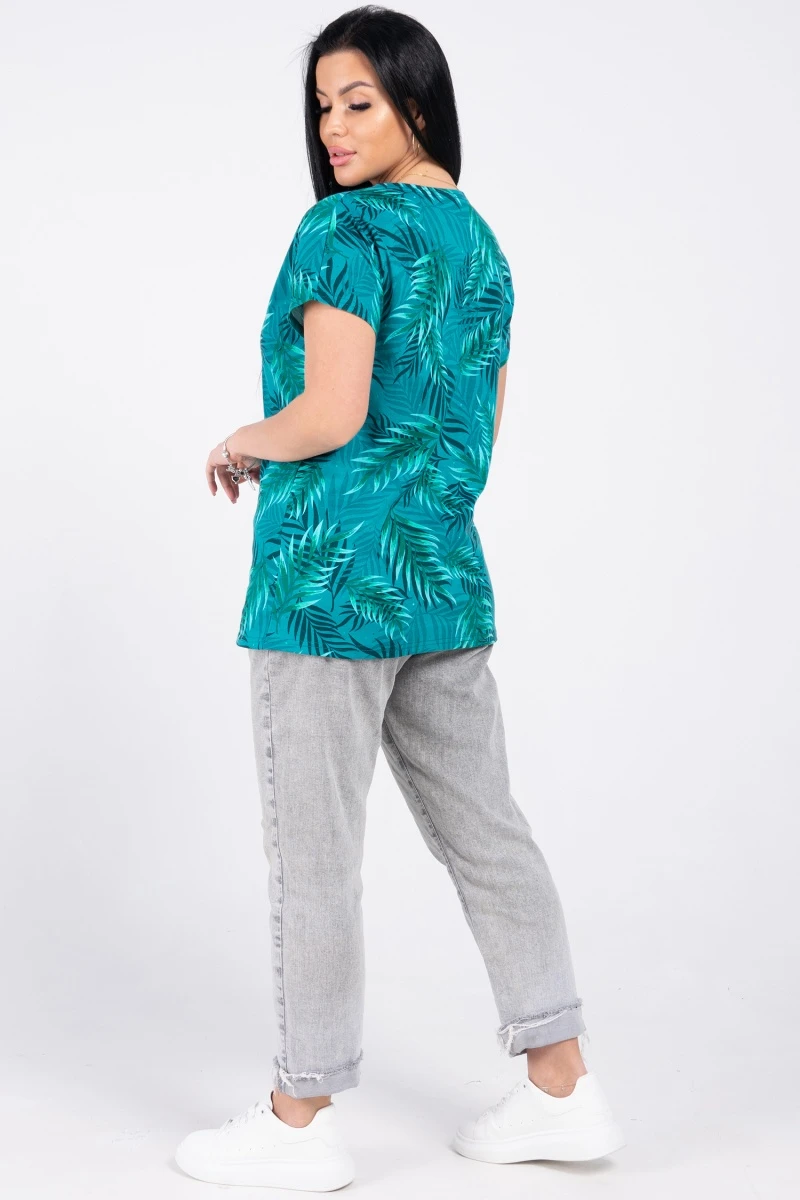 (СК) Футболка женская "Катрин" морская волна, папоротник (Лучшая цена)