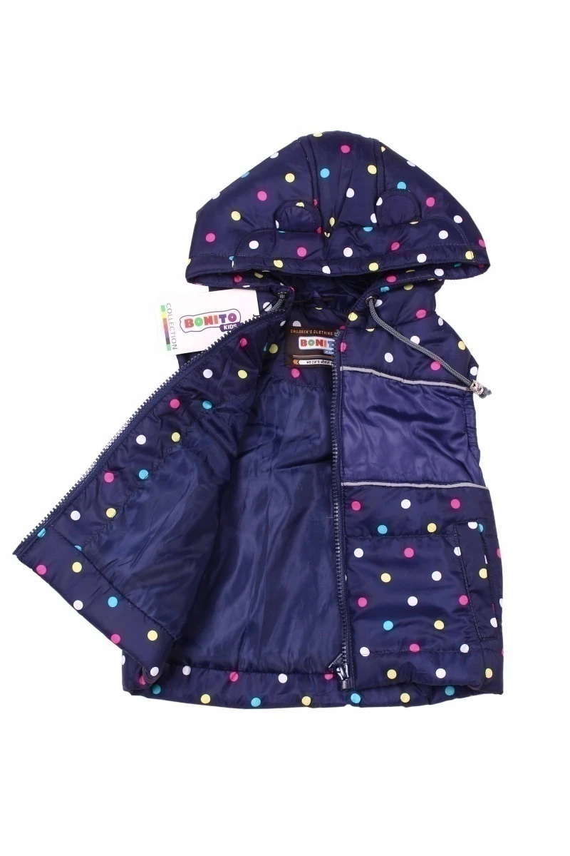 Жилетка для девочек ОР037Ж "Рыбка" темно-синий (горошек)