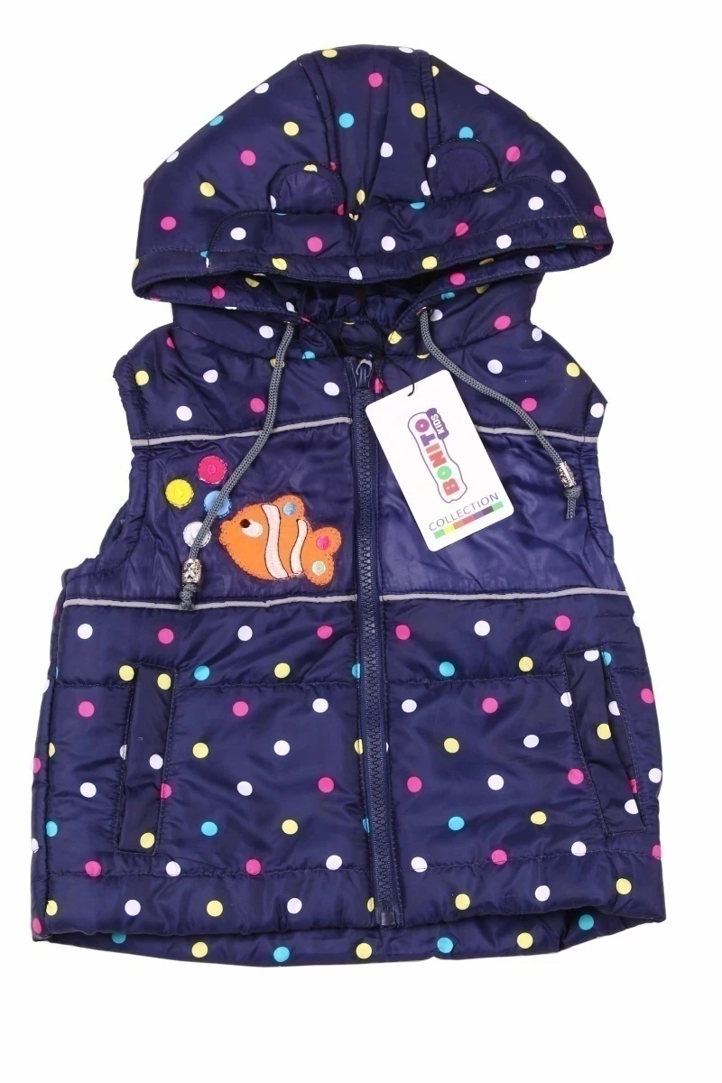 Жилетка для девочек ОР037Ж "Рыбка" темно-синий (горошек)