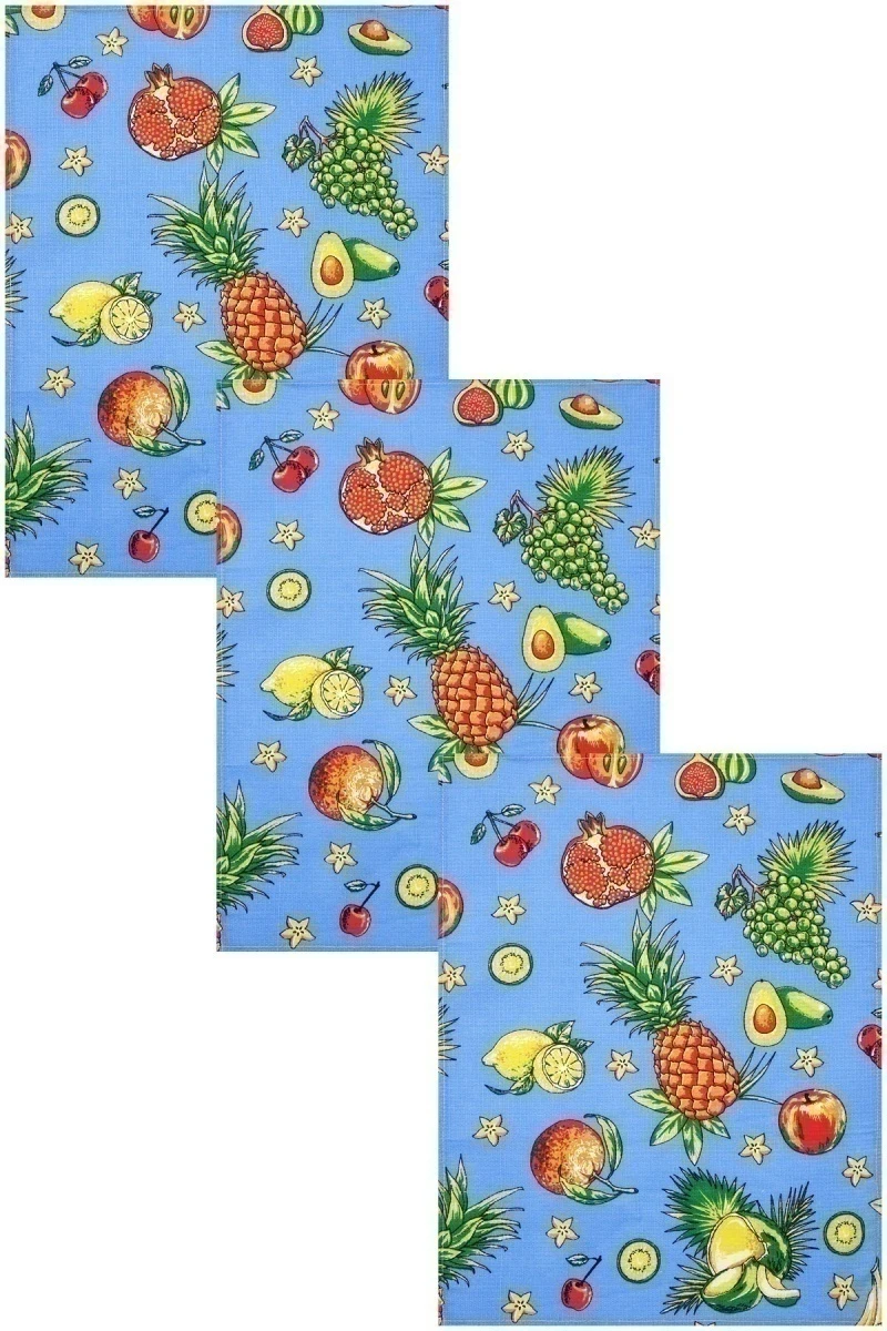 Набор вафельных полотенец (Талка) 157 Тутти-Фрутти (синий) - 3 шт - 45х60 см