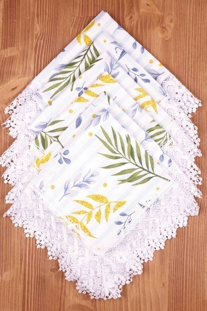 Салфетка из рогожки с кружевом 018 Акация (голубой) (вид 4)