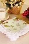 Салфетка из рогожки с кружевом 033 Яблоневый цвет (зеленый) (вид 9)