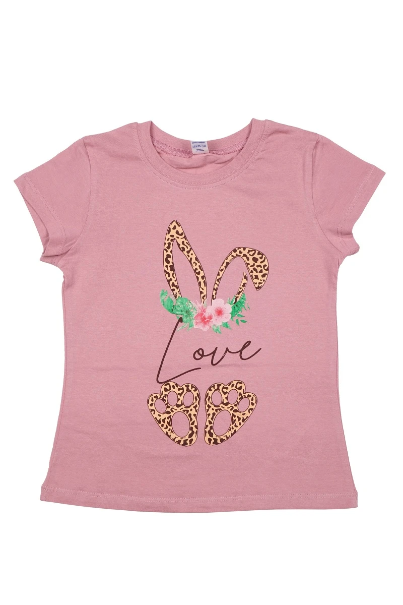 Футболка для девочки "Цветочная любовь" BK0003D Грязно-розовый