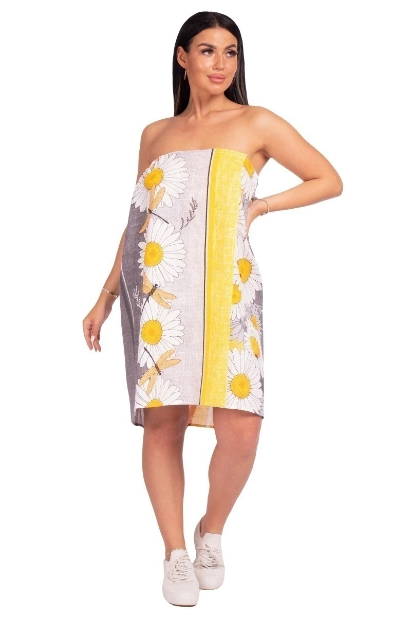 Парео для бани женское (на липучке) (ТД) 069 Белые ромашки