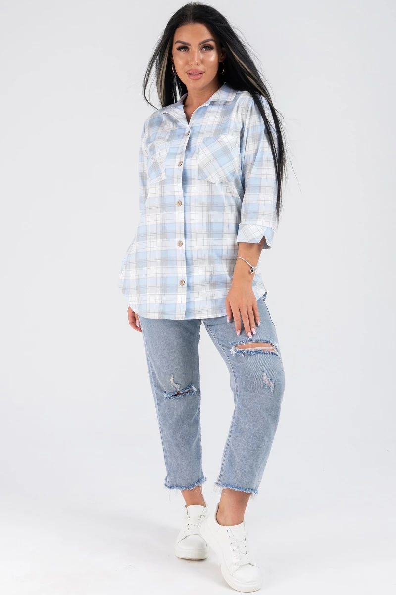(СК) Рубашка в клетку женская "Александра" небо