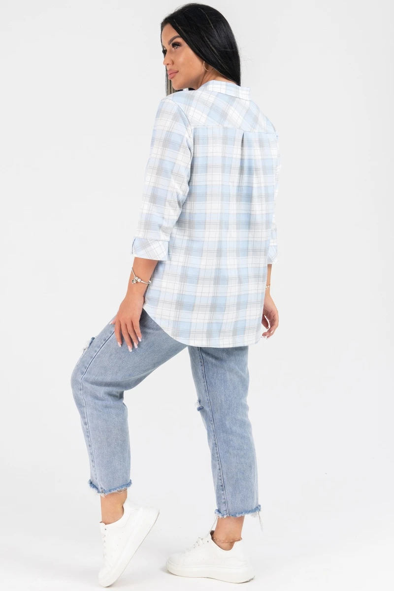 (СК) Рубашка в клетку женская "Александра" небо