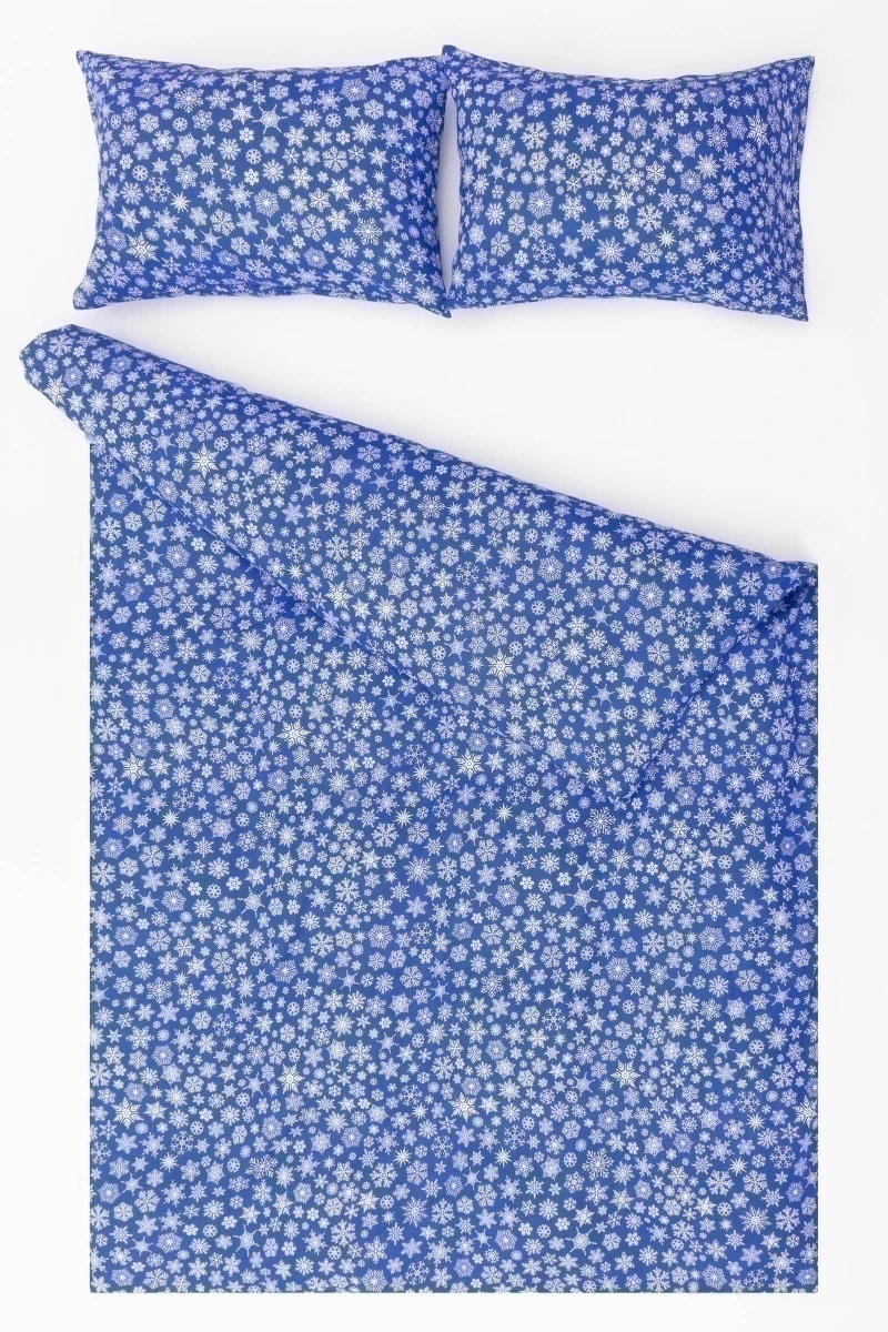 1 + 2 Пододеяльник и 2 наволочки бязь "Россыпь снежинок" синий, 145х215, 50х70 см ("ГОС")_