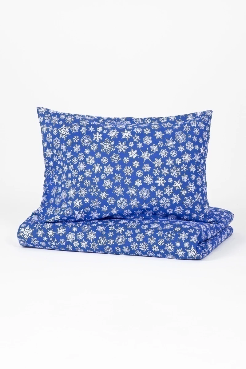 1 + 2 Пододеяльник и 2 наволочки бязь "Россыпь снежинок" синий, 145х215, 50х70 см ("ГОС")_