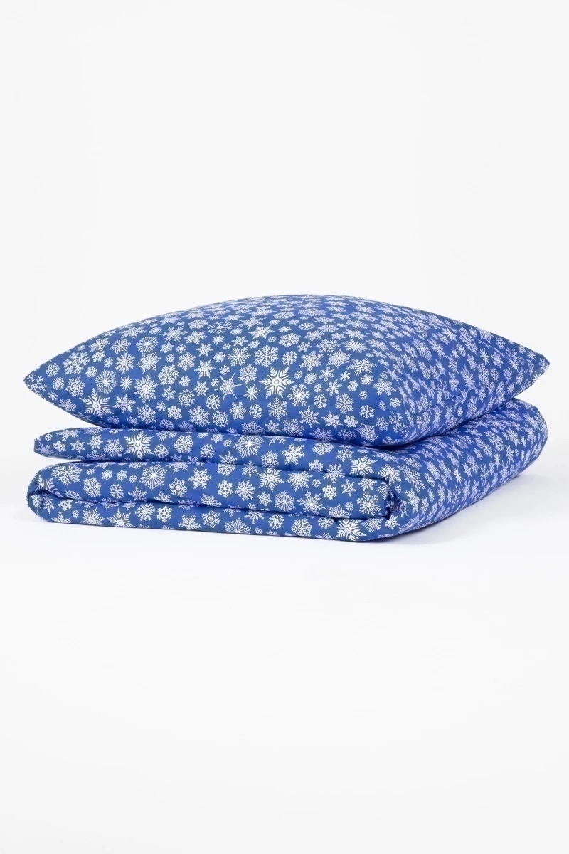 1 + 2 Пододеяльник и 2 наволочки бязь "Россыпь снежинок" синий, 145х215, 50х70 см ("ГОС")_