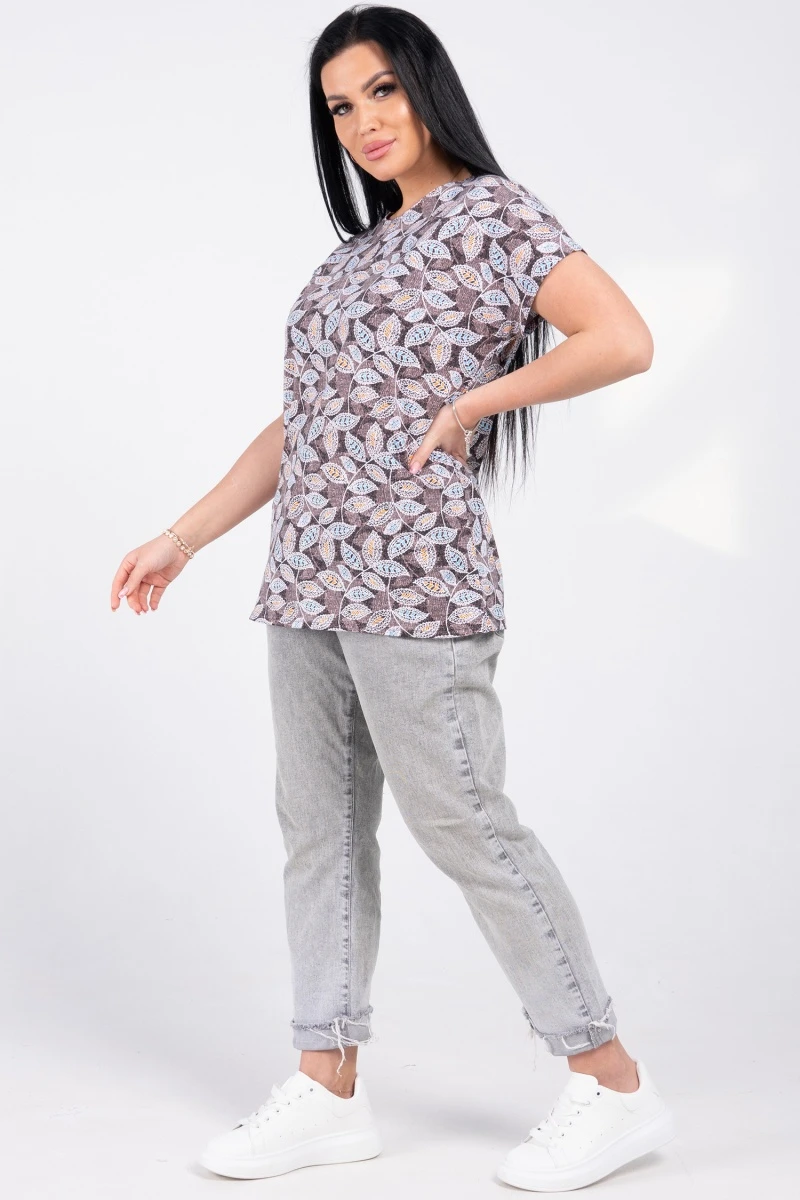 (СК) Футболка женская "Катрин" голубой, листья