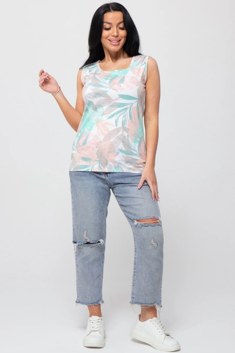 (СК) Майка женская "Флора" мята, монстера