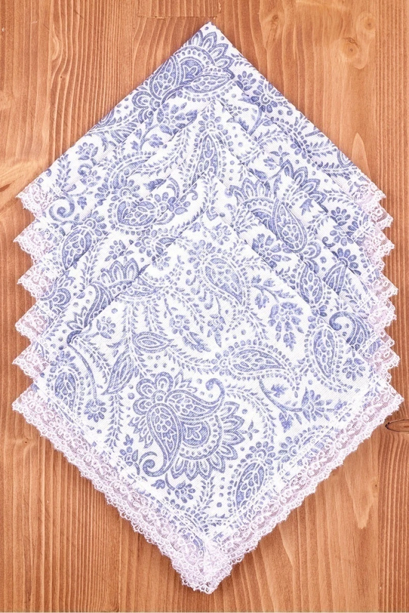 Салфетка из рогожки с кружевом 025 Персия (синий) (вид 5)