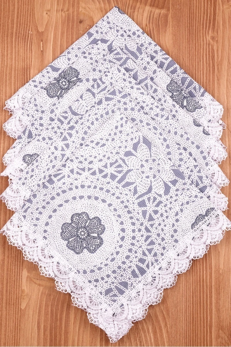 Салфетка из рогожки с кружевом 020 Ажур (серо-голубой) (вид 2)