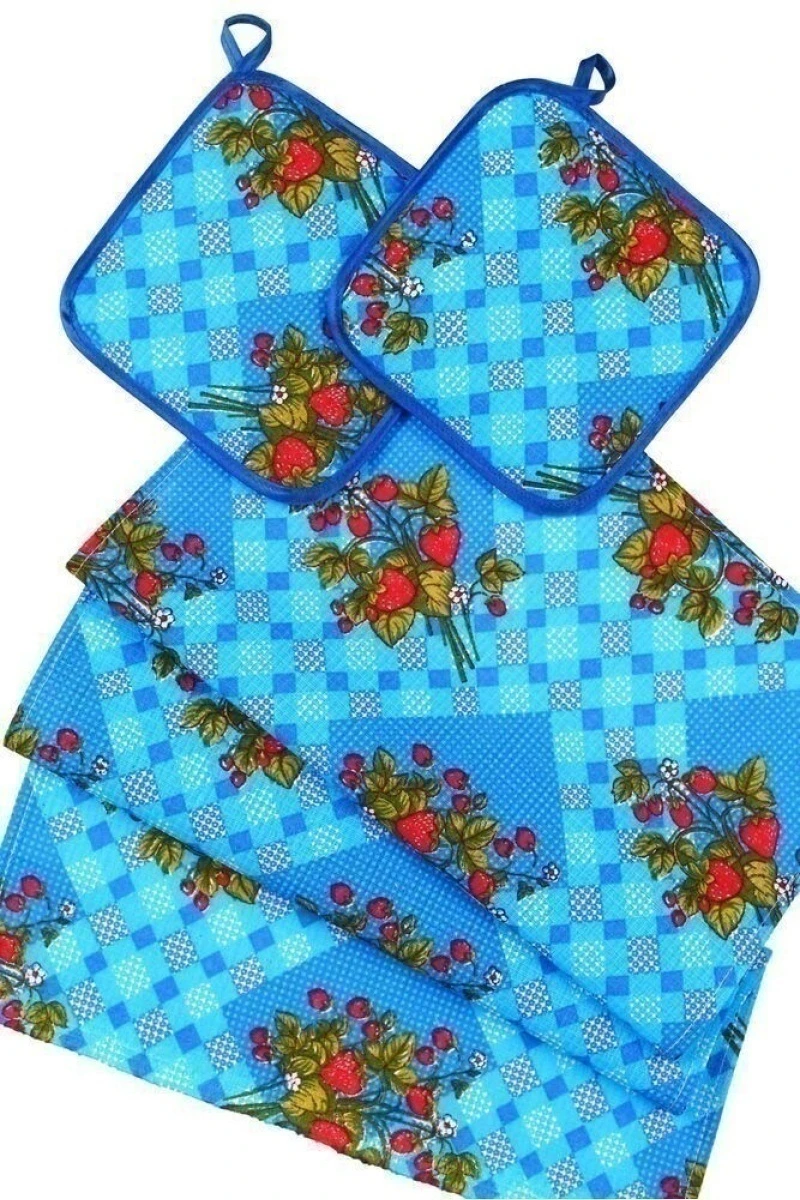 (К) Кухонный набор 087 Клубника : полотенце, 2 прихватки