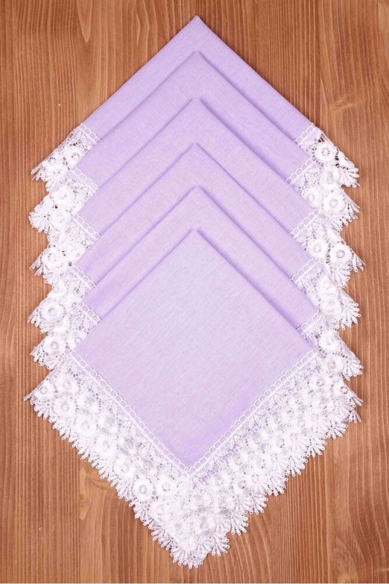 Салфетка полулен с кружевом 042 Лиловая дымка (однотон) (вид 9)