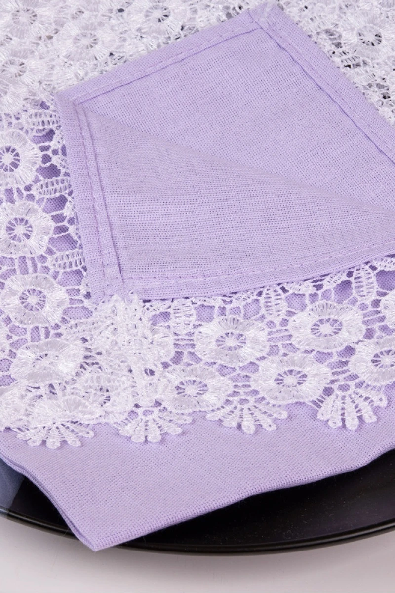 Салфетка полулен с кружевом 042 Лиловая дымка (однотон) (вид 9)