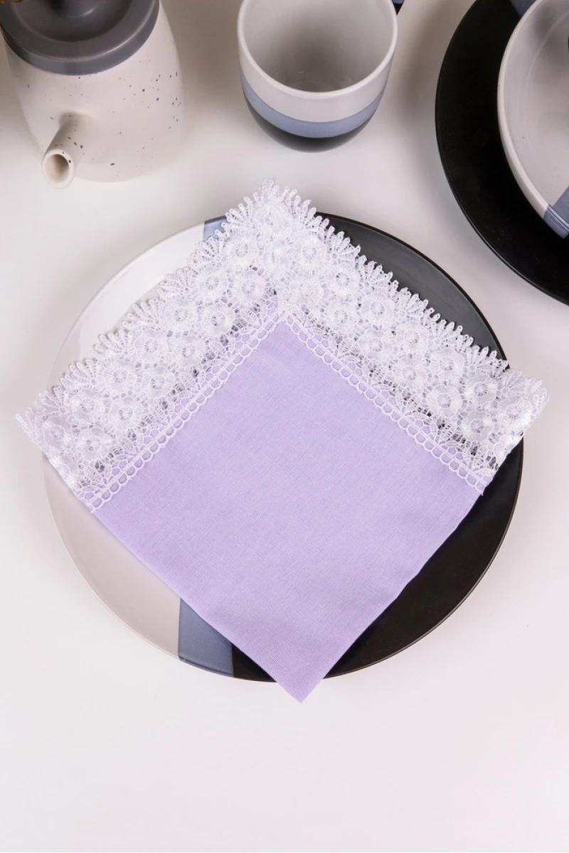Салфетка полулен с кружевом 042 Лиловая дымка (однотон) (вид 9)