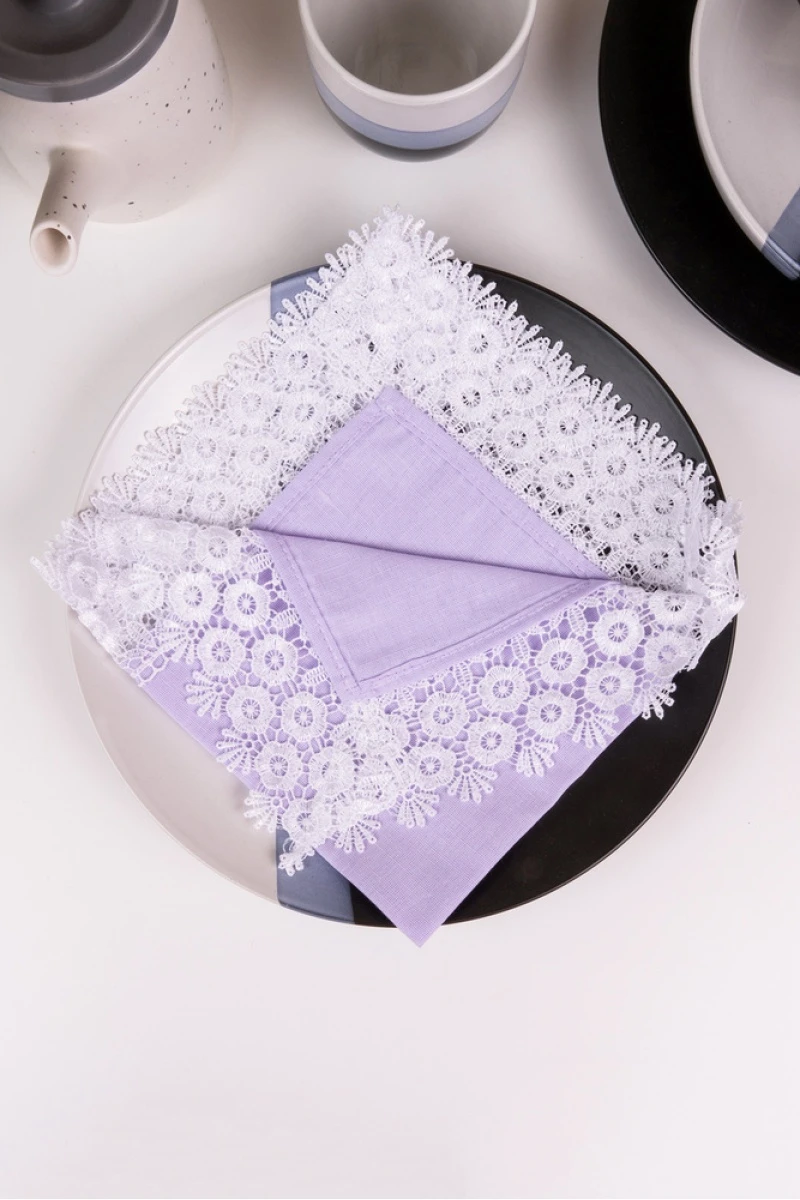 Салфетка полулен с кружевом 042 Лиловая дымка (однотон) (вид 9)