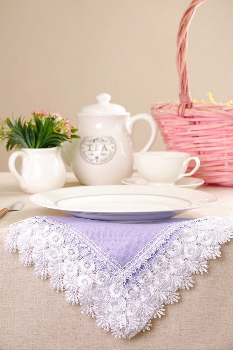 Салфетка полулен с кружевом 042 Лиловая дымка (однотон) (вид 9)