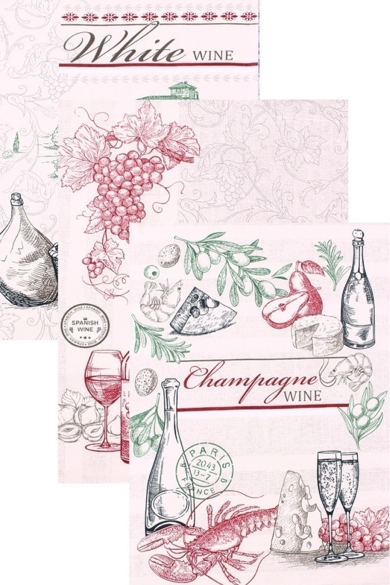 (К) Набор полотенец рогожка Сомелье - 3 шт - 45х60 см