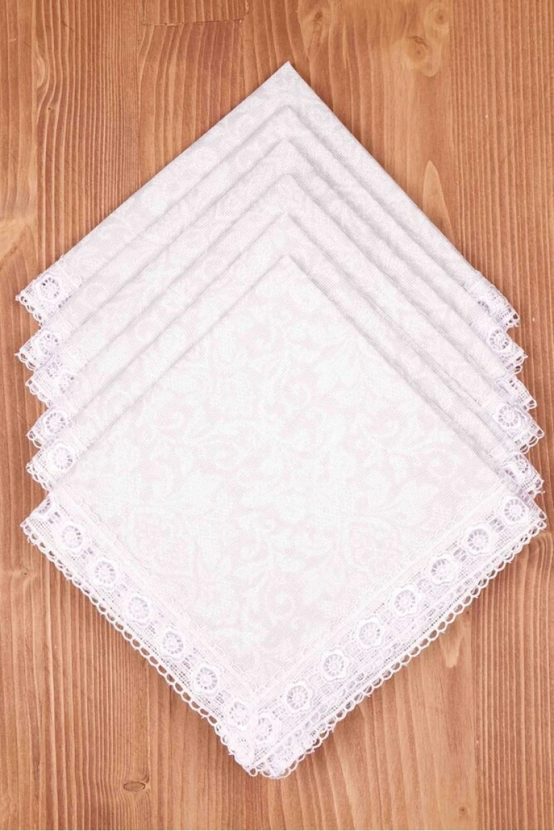 Салфетка из рогожки с кружевом 028 Белое кружево (вид 6)