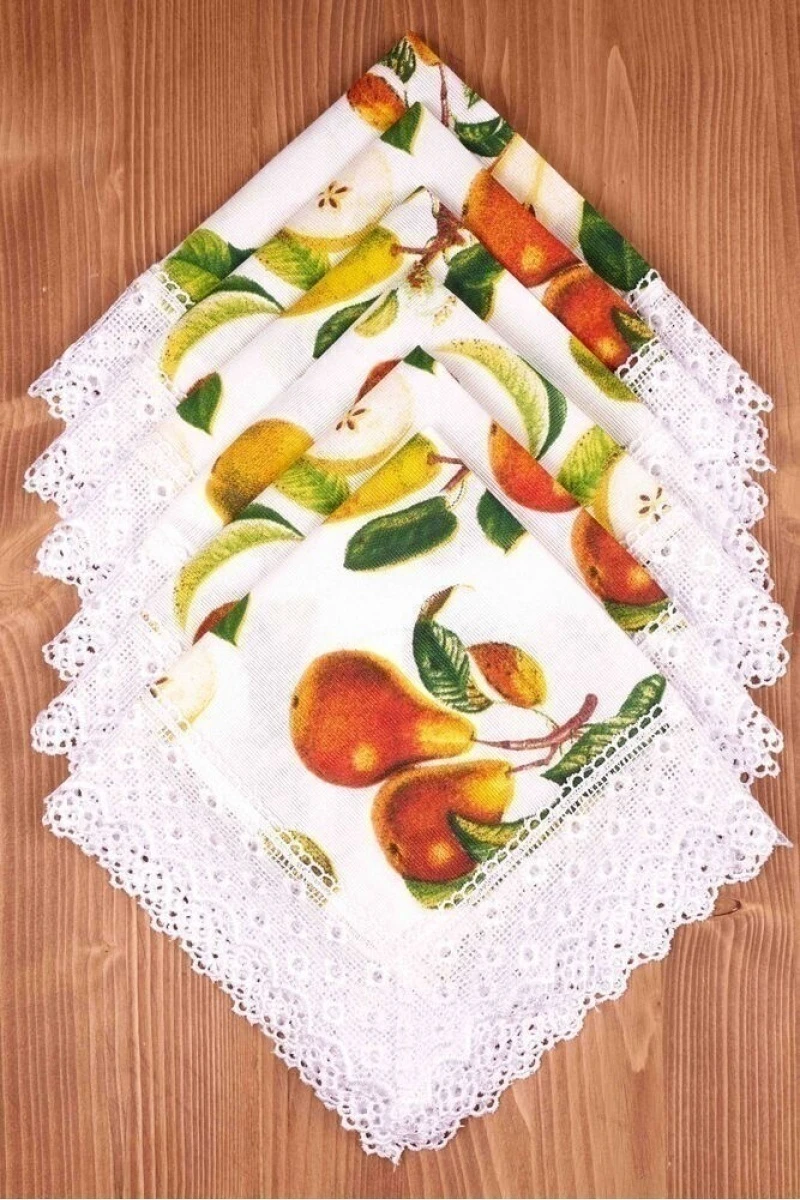 Салфетка из рогожки с кружевом 005 Груши (вид 1)
