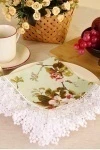 Салфетка из рогожки с кружевом 009 Яблоневый цвет (зеленый) (вид 4)