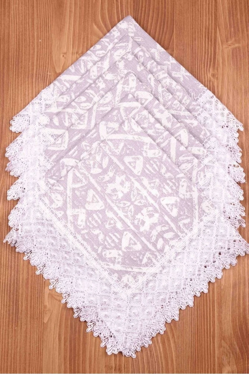 Салфетка полулен с кружевом 004 Серые ромбы (вид 3)