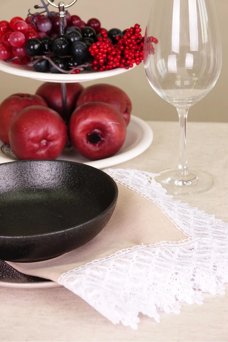 Салфетка полулен с кружевом 014 Бежевый (однотон) (вид 3)