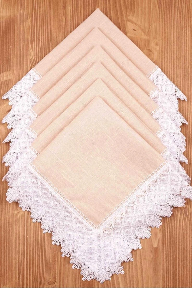 Салфетка полулен с кружевом 014 Бежевый (однотон) (вид 3)
