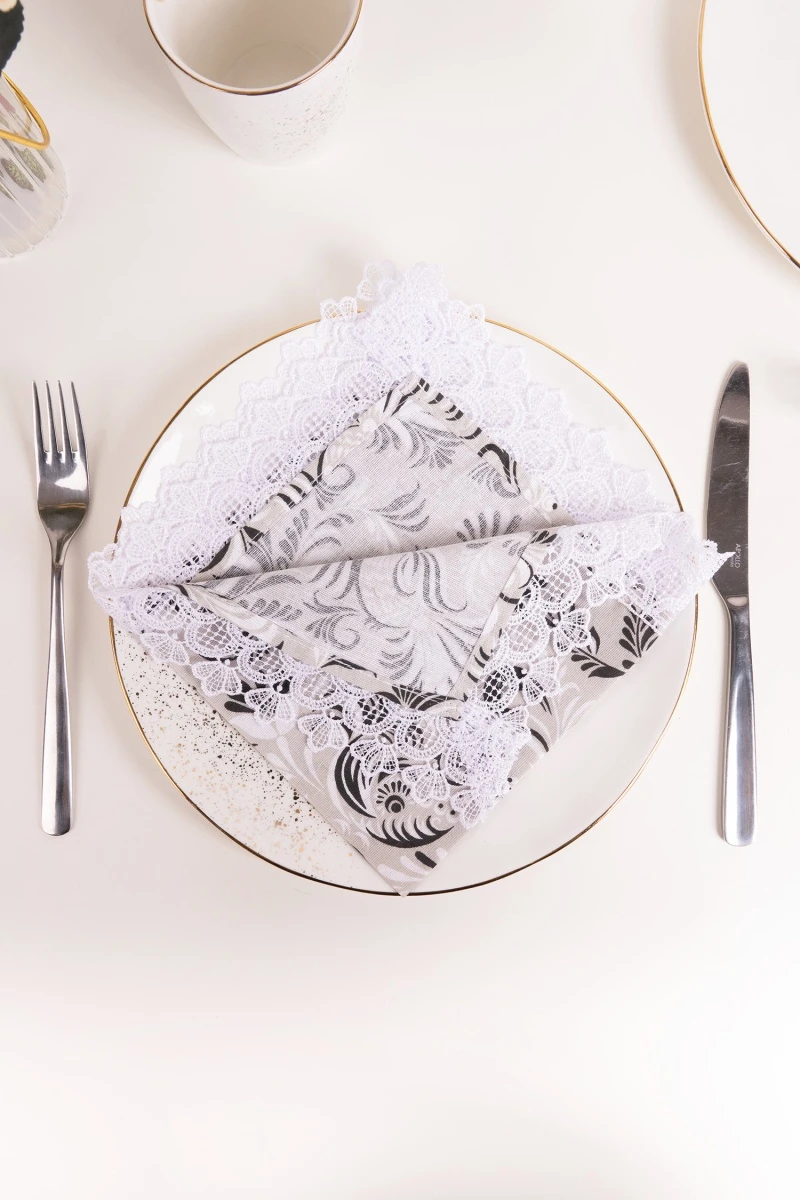 Салфетка полулен с кружевом 016 Петухи черные (вид 8)