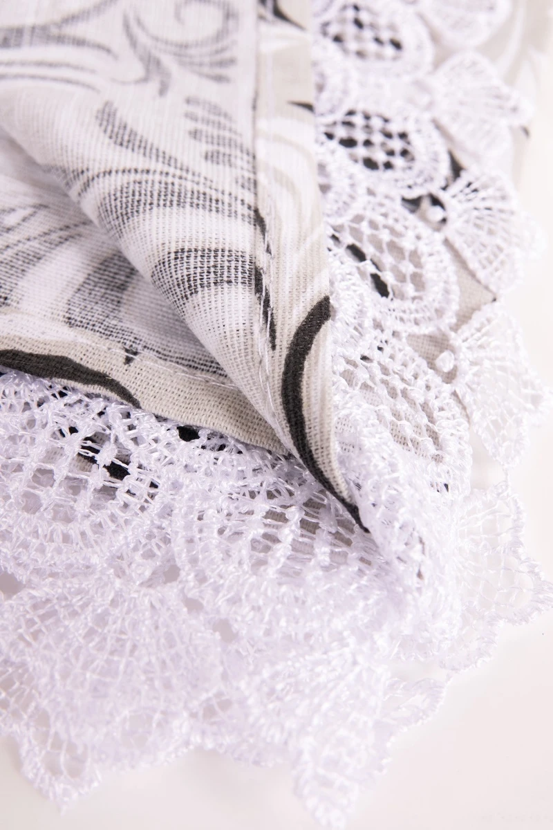 Салфетка полулен с кружевом 016 Петухи черные (вид 8)