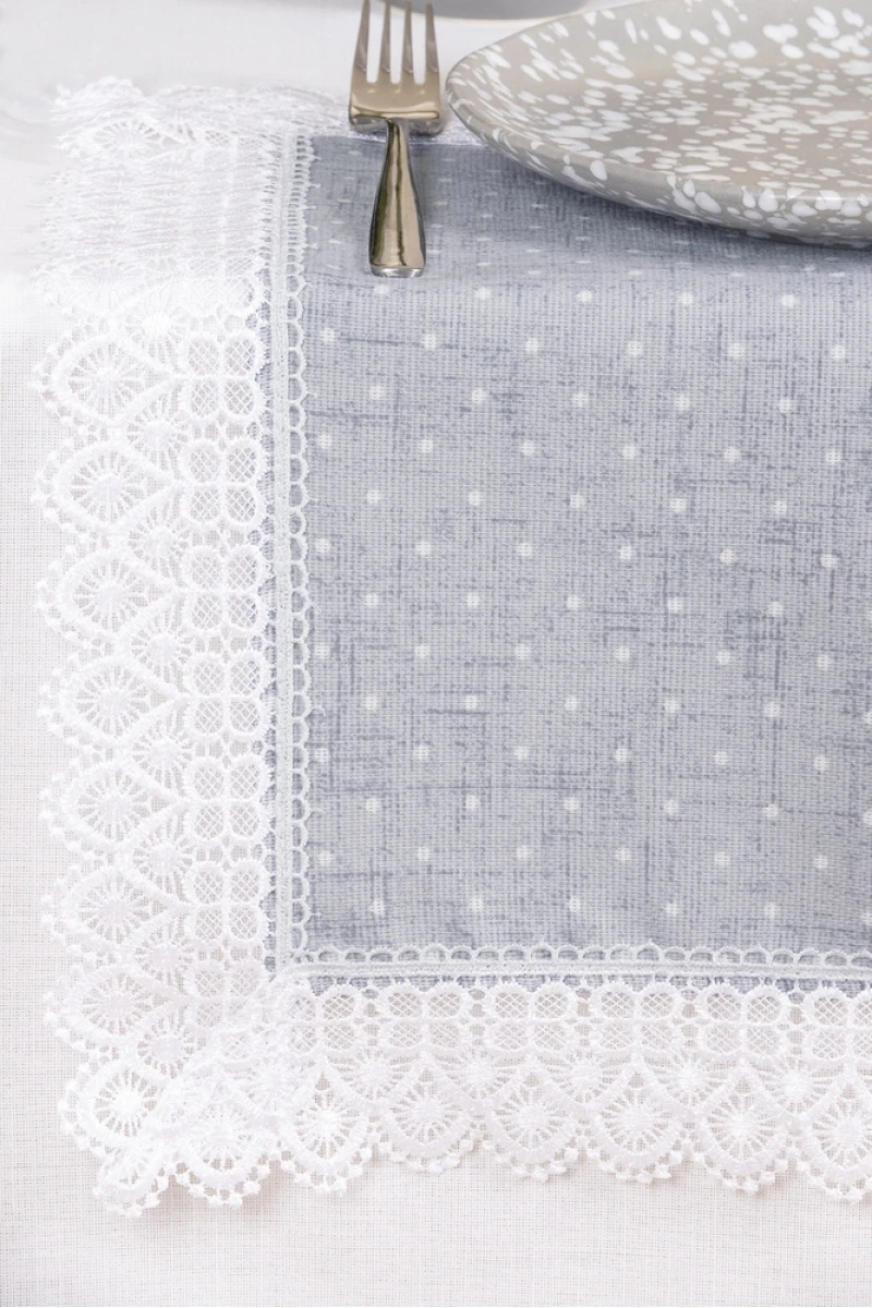 Салфетка из рогожки с кружевом 047 Горох на сером (вид 13)