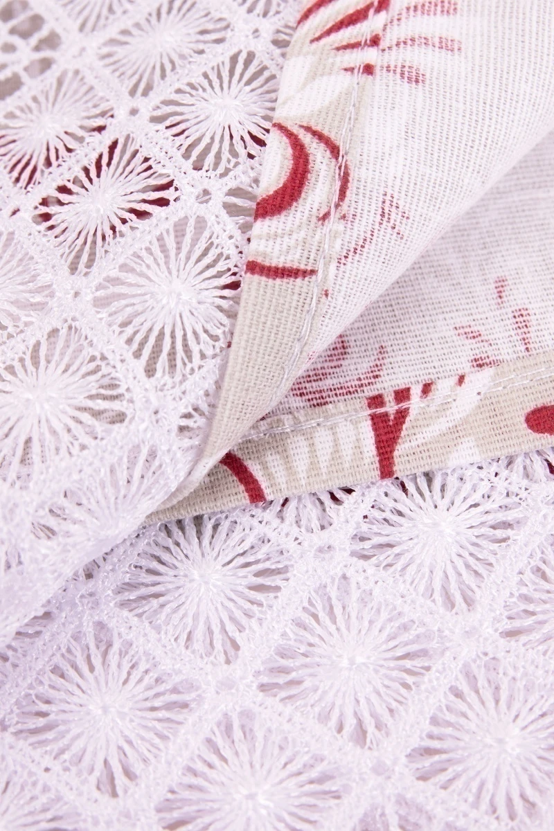 Салфетка полулен с кружевом 006 Петухи красные (вид 3)