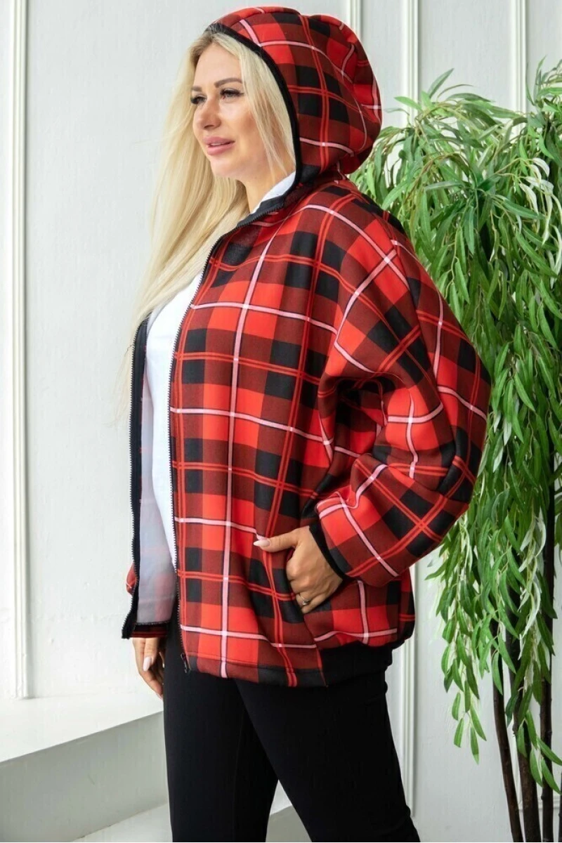 (СК) Толстовка женская на молнии "Техас" красная клетка