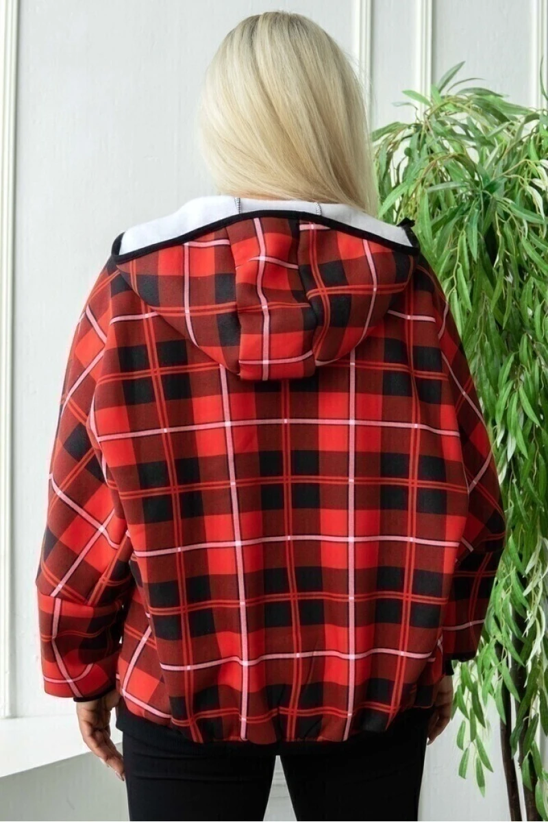 (СК) Толстовка женская на молнии "Техас" красная клетка