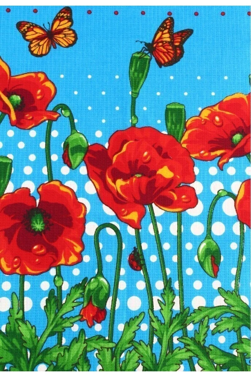 (К) Полотенце вафельное 276 Алые маки синий - 35/75 (по 5 шт. в уп.)