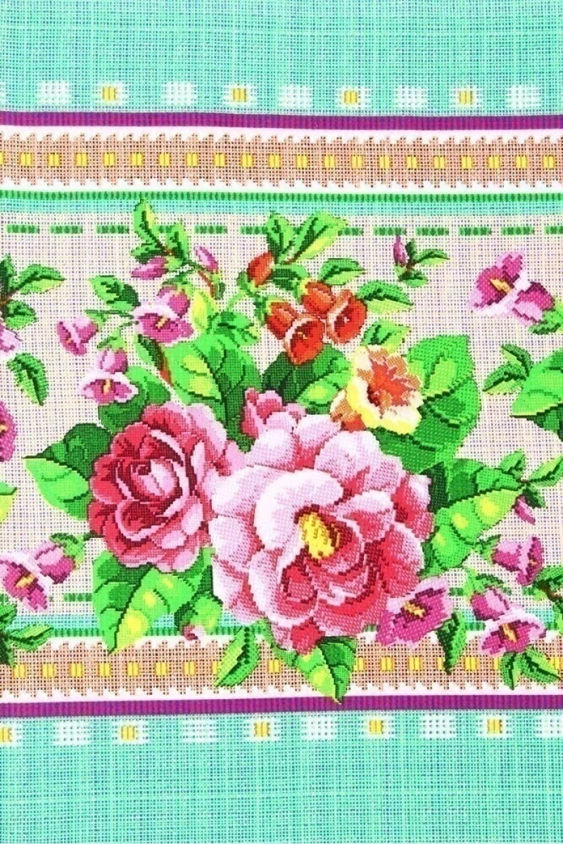 (К) Полотенце вафельное 369 Роза с орнаментом зеленое - 35/75 (по 5 шт. в уп.)