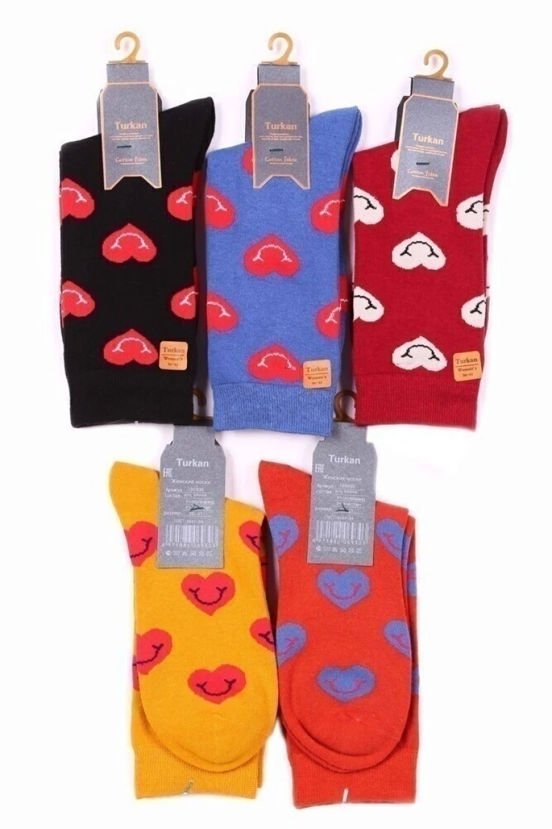 Носки женские длинные хлопковые "Turkan" 190930-5 сердца р. 36-41 (по 5 штук)
