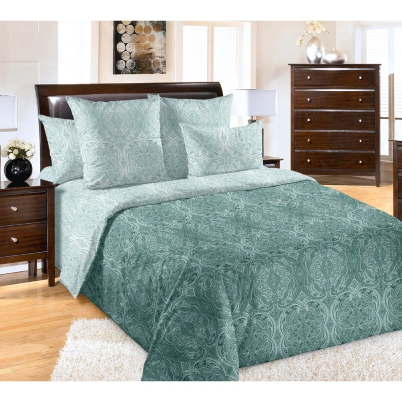 КПБ перкаль "Перламутр 1"ком. р. Евро 2 арт. 204491 зеленый нав.50х70 (на молнии)