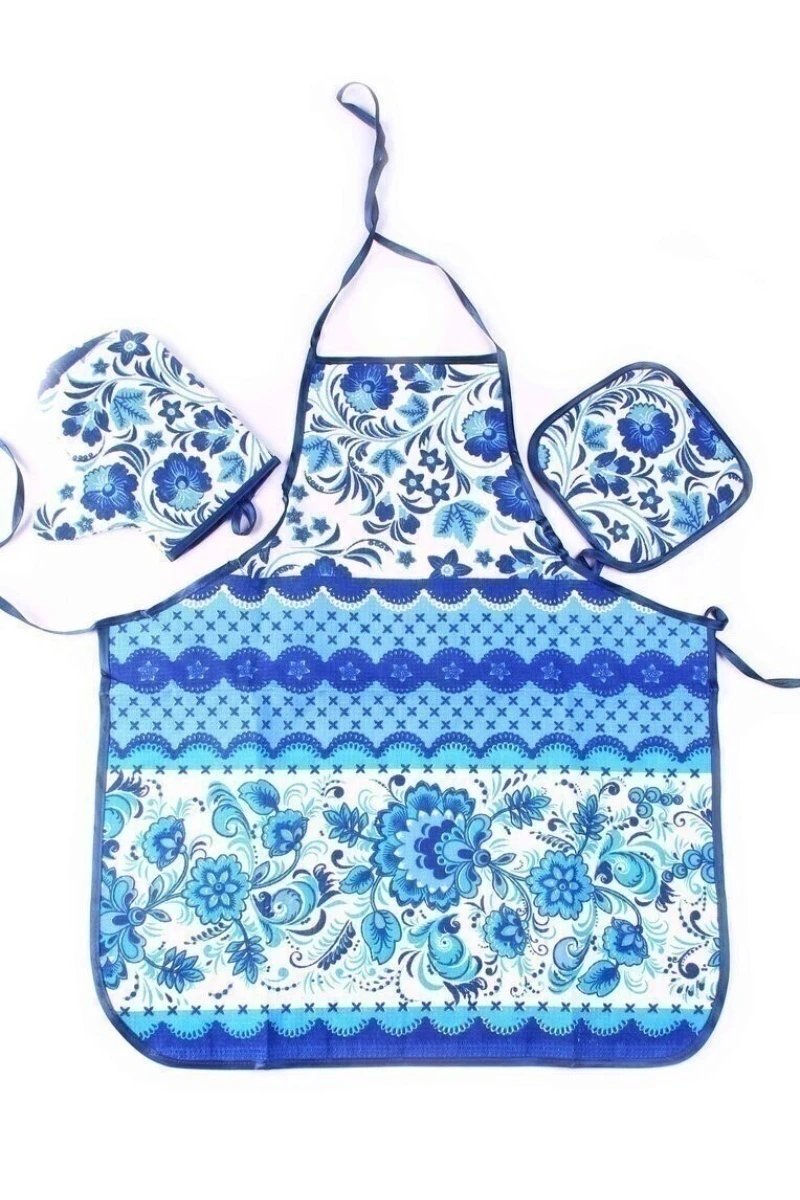 (К) Кухонный набор 028 Гжель: фартук, прихватка, рукавица