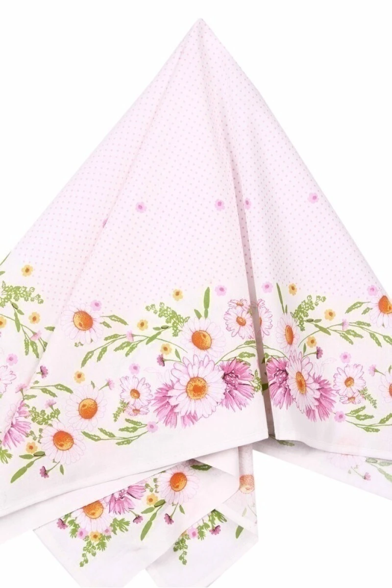 (К) Платок "Цветочки" 80/80 розовый (ромашки)