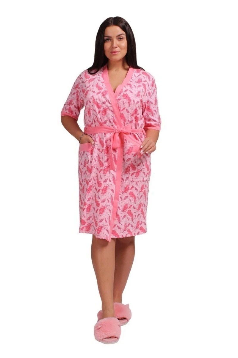(СК) Комплект с халатом "Милана", коралловый + перья