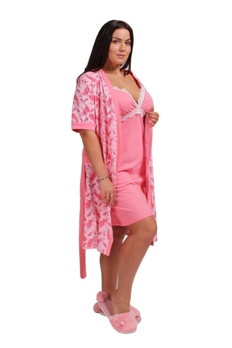 (СК) Комплект с халатом "Милана", коралловый + перья